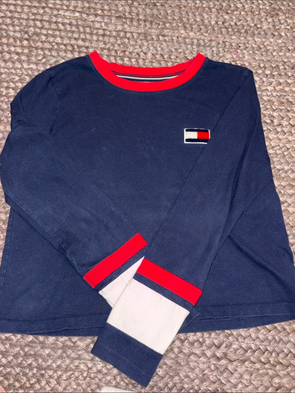 Tommy Hilfiger Navy Long-Sleeve Tee with Red Trim